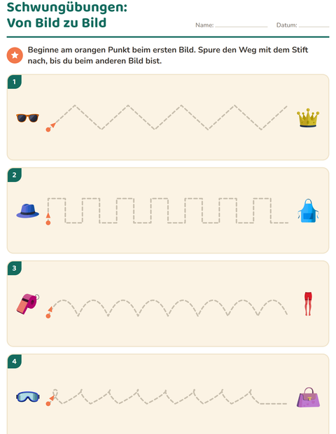 Vorschau: Schwungübungen-Arbeitsblatt mit Accessoires für Kindergarten