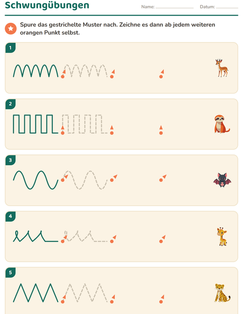 Vorschau: Schwungübungen-Arbeitsblatt mit Zootiere für Kindergarten