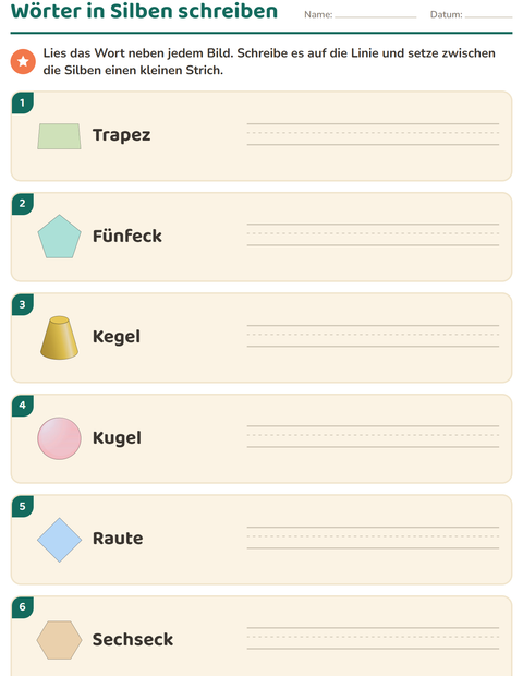 Vorschau: Silbenbögen-Arbeitsblatt mit Formen für 1. Klasse