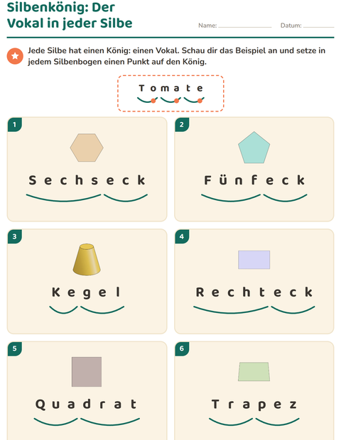 Vorschau: Silbenbögen-Arbeitsblatt mit Formen für 1. Klasse