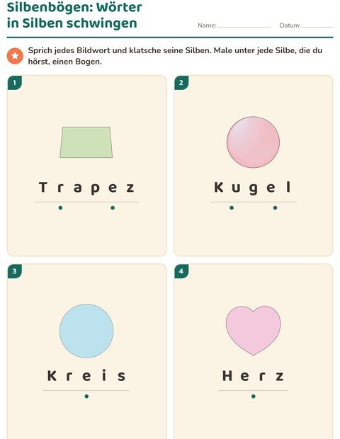 Vorschau: Silbenbögen-Arbeitsblatt mit Formen für 1. Klasse