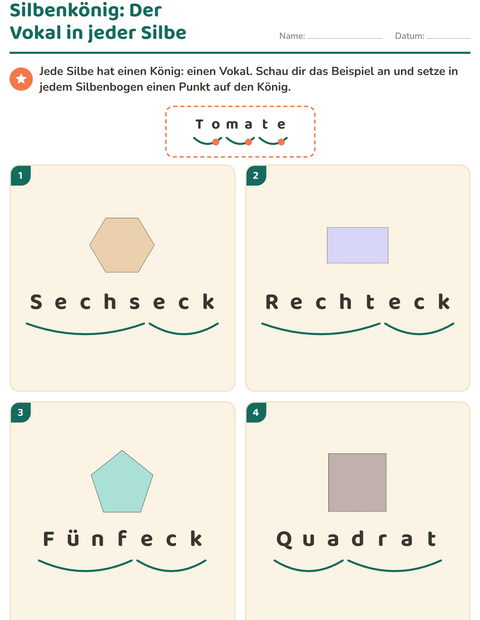 Vorschau: Silbenbögen-Arbeitsblatt mit Formen für 1. Klasse