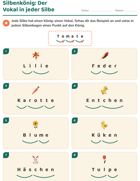 Vorschau: Silbenbögen-Arbeitsblatt mit Ostern für 1. Klasse