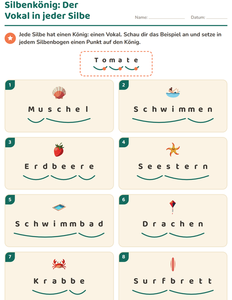 Vorschau: Silbenbögen-Arbeitsblatt mit Sommer für 1. Klasse