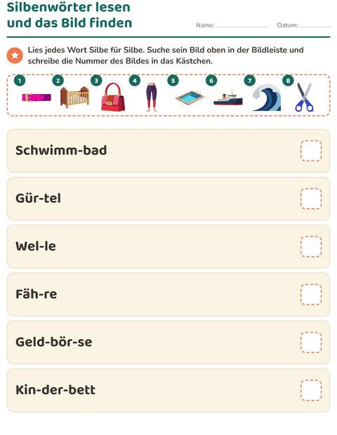 Vorschau: Silbenteppich-Arbeitsblatt für 1. Klasse