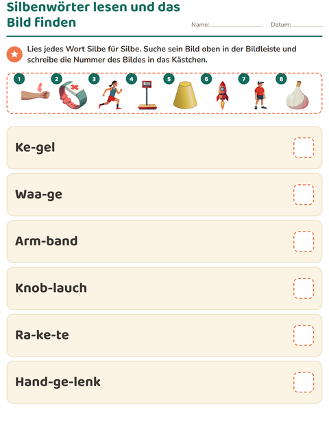 Vorschau: Silbenteppich-Arbeitsblatt für 1. Klasse