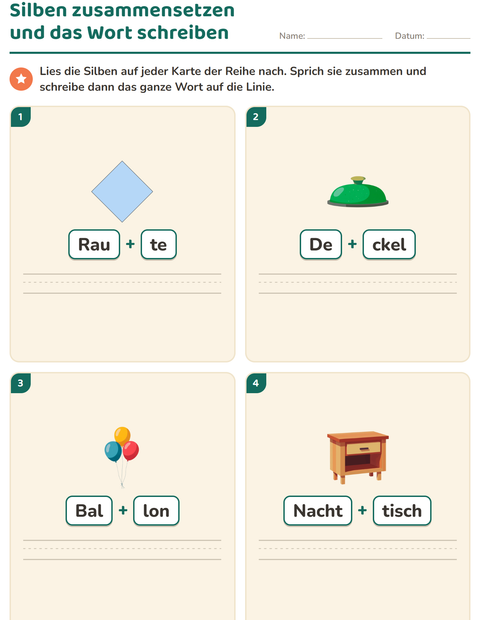 Vorschau: Silbenteppich-Arbeitsblatt für 1. Klasse