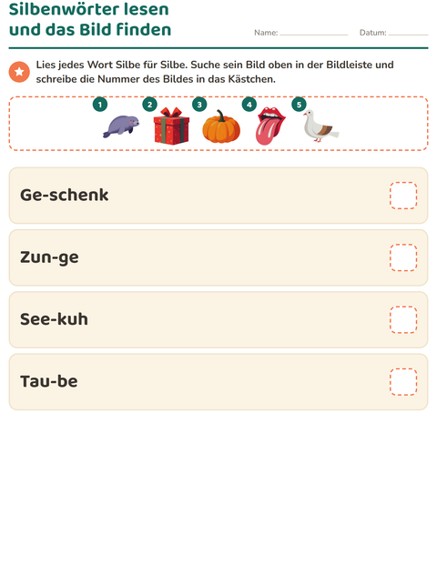 Vorschau: Silbenteppich-Arbeitsblatt für 1. Klasse