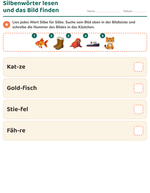 Vorschau: Silbenteppich-Arbeitsblatt für 1. Klasse