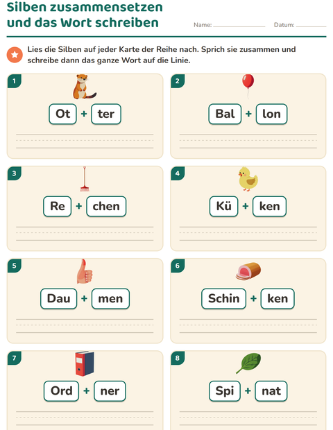 Vorschau: Silbenteppich-Arbeitsblatt für 1. Klasse