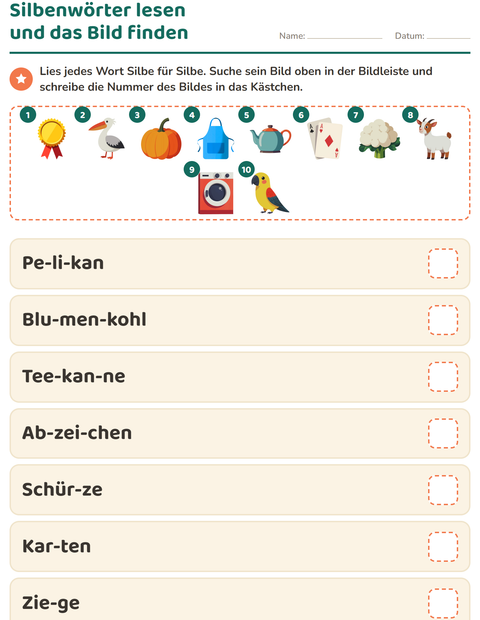 Vorschau: Silbenteppich-Arbeitsblatt für 1. Klasse