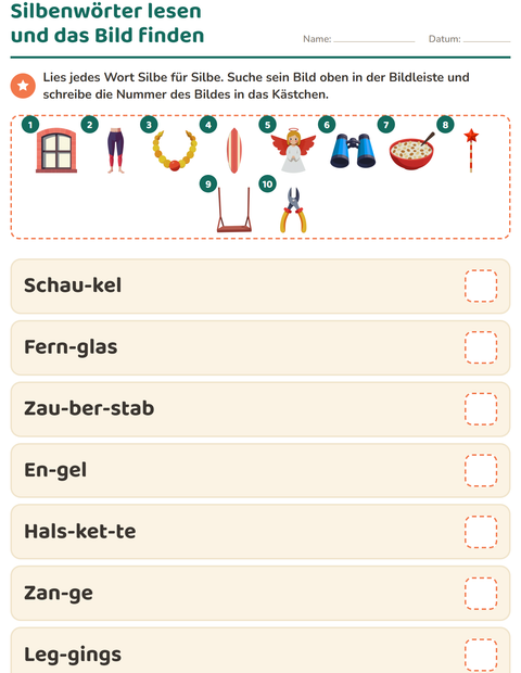 Vorschau: Silbenteppich-Arbeitsblatt für 1. Klasse