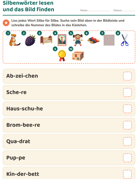 Vorschau: Silbenteppich-Arbeitsblatt für 1. Klasse