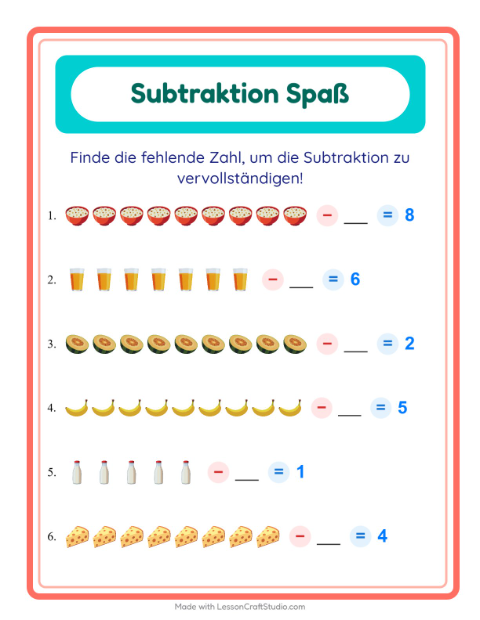 Subtrahend finden – Frühstück