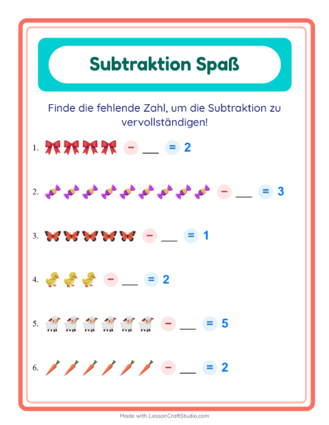 Vorschau: Subtraktion-Arbeitsblatt mit Ostern für Kindergarten