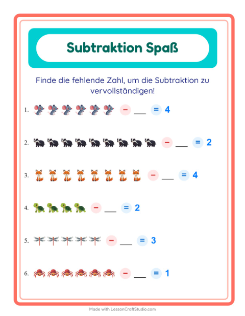 Subtrahend finden – Waldtiere