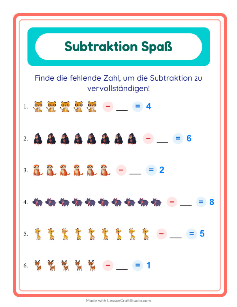 Subtrahend finden – Zootiere