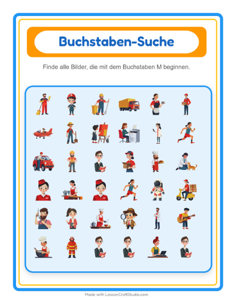 Vorschau: Suchen und zählen-Arbeitsblatt mit Berufe für Vorschule