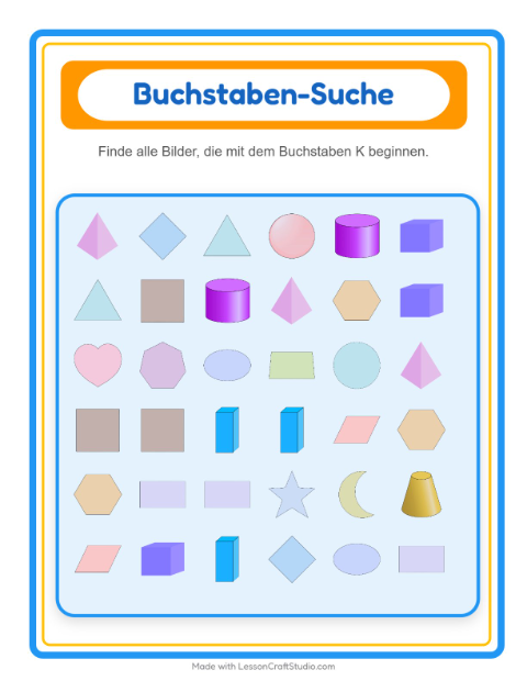 Vorschau: Suchen und zählen-Arbeitsblatt mit Formen für Vorschule