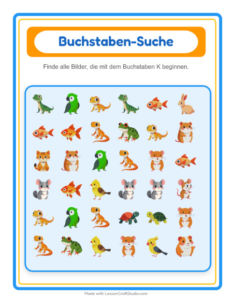 Vorschau: Suchen und zählen-Arbeitsblatt mit Haustiere für Vorschule