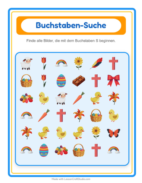 Vorschau: Suchen und zählen-Arbeitsblatt mit Ostern für Vorschule