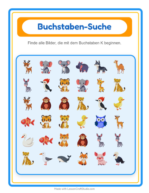 Vorschau: Suchen und zählen-Arbeitsblatt mit Tiere für Vorschule