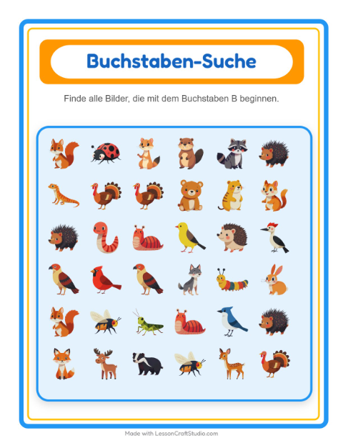 Vorschau: Suchen und zählen-Arbeitsblatt mit Waldtiere für Vorschule