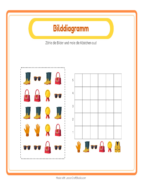 Vorschau: Tabelle zählen-Arbeitsblatt mit Accessoires für Kindergarten