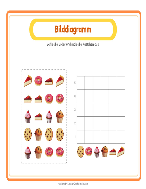 Vorschau: Tabelle zählen-Arbeitsblatt mit Bäckerei für Kindergarten