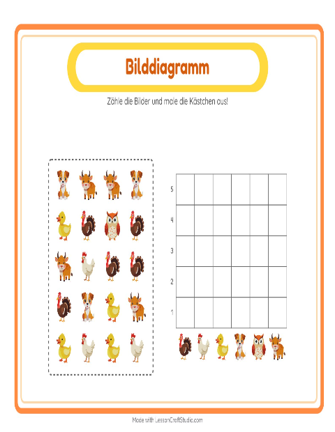 Vorschau: Tabelle zählen-Arbeitsblatt mit Bauernhoftiere für Kindergarten
