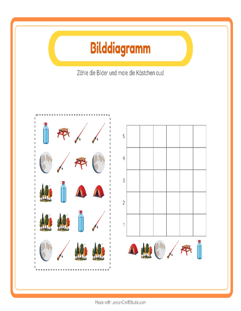 Vorschau: Tabelle zählen-Arbeitsblatt mit Camping für Kindergarten