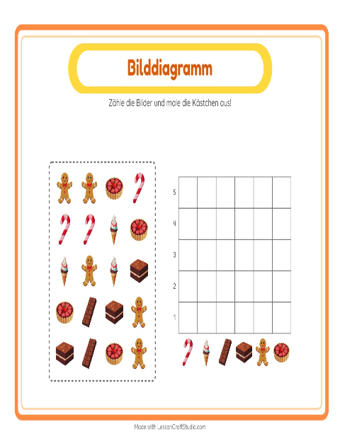 Vorschau: Tabelle zählen-Arbeitsblatt mit Desserts und Süßigkeiten für Kindergarten