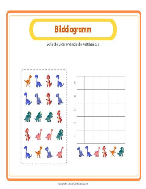 Vorschau: Tabelle zählen-Arbeitsblatt mit Dinosaurier für Kindergarten