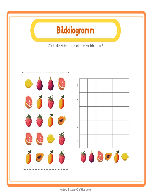 Vorschau: Tabelle zählen-Arbeitsblatt mit Früchte für Kindergarten
