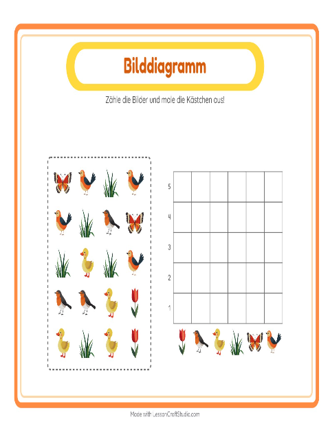 Vorschau: Tabelle zählen-Arbeitsblatt mit Frühling für Kindergarten