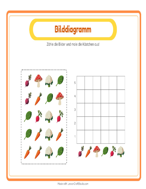 Vorschau: Tabelle zählen-Arbeitsblatt mit Gemüse für Kindergarten