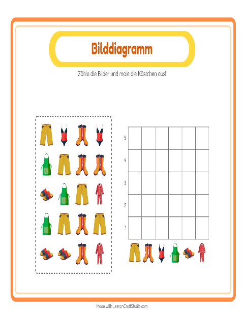 Vorschau: Tabelle zählen-Arbeitsblatt mit Kleidung für Kindergarten