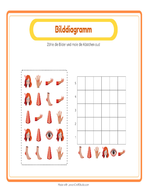 Vorschau: Tabelle zählen-Arbeitsblatt mit Körperteile für Kindergarten