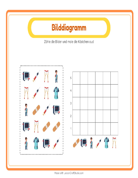 Vorschau: Tabelle zählen-Arbeitsblatt mit Krankenhaus für Kindergarten