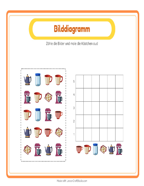 Vorschau: Tabelle zählen-Arbeitsblatt mit Küchenwerkzeuge für Kindergarten