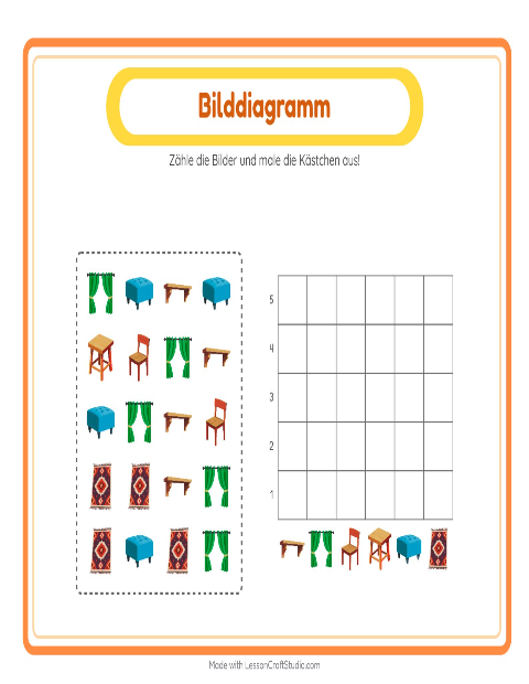 Vorschau: Tabelle zählen-Arbeitsblatt mit Möbel für Kindergarten