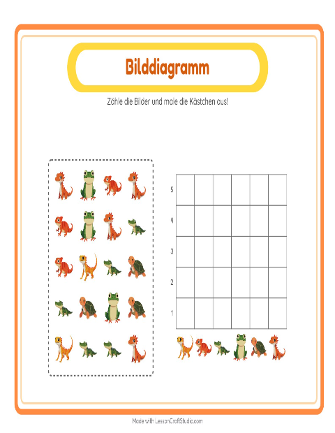 Vorschau: Tabelle zählen-Arbeitsblatt mit Reptilien und Amphibien für Kindergarten