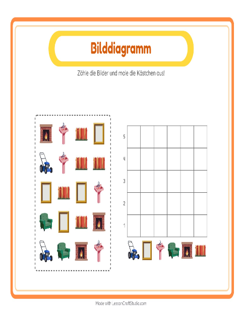 Vorschau: Tabelle zählen-Arbeitsblatt mit Rund ums Haus für Kindergarten