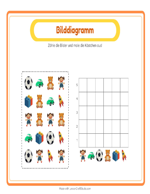 Vorschau: Tabelle zählen-Arbeitsblatt mit Spielzeug für Kindergarten