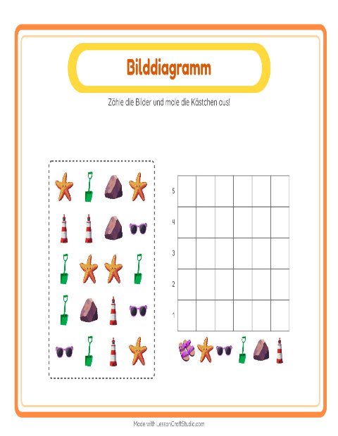 Vorschau: Tabelle zählen-Arbeitsblatt mit Strand für Kindergarten