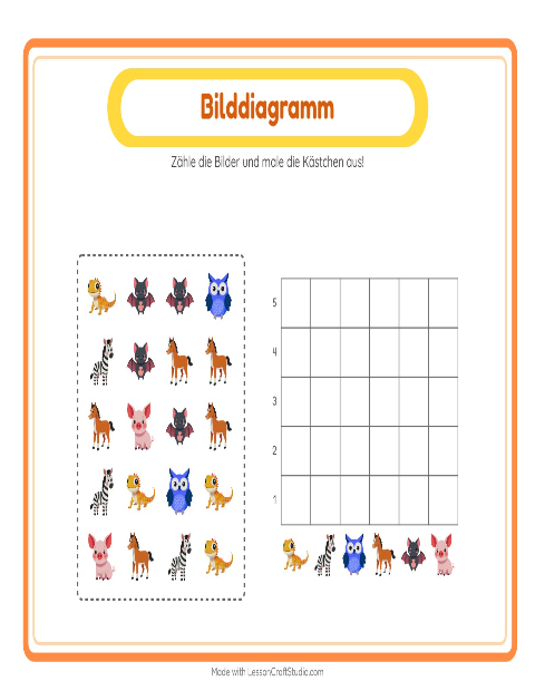Vorschau: Tabelle zählen-Arbeitsblatt mit Tiere für Kindergarten