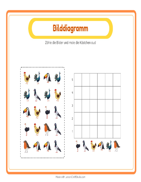 Vorschau: Tabelle zählen-Arbeitsblatt mit Vögel 2 für Kindergarten