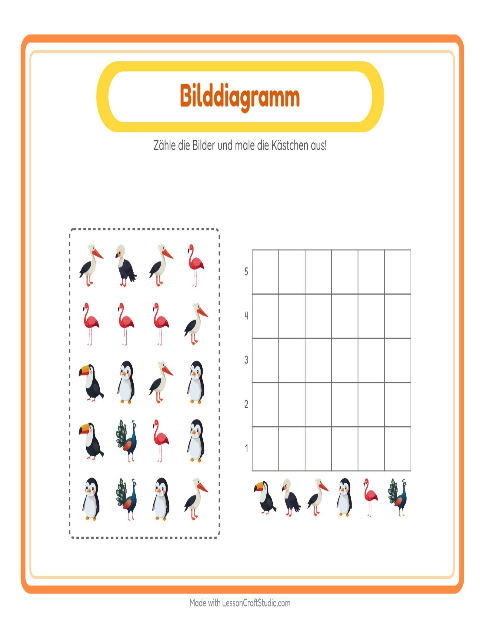 Vorschau: Tabelle zählen-Arbeitsblatt mit Vögel für Kindergarten