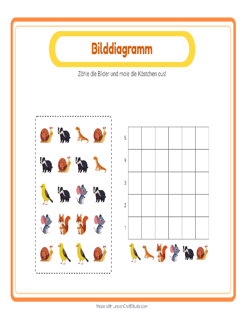 Vorschau: Tabelle zählen-Arbeitsblatt mit Waldtiere für Kindergarten