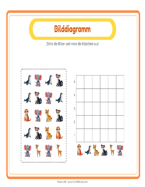 Vorschau: Tabelle zählen-Arbeitsblatt mit Zootiere für Kindergarten